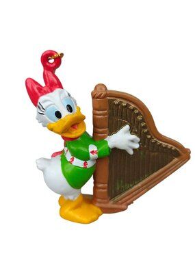 Vintage Disney Daisy Duck Christmas Ornament Harp Holiday Green Red Gold Resin